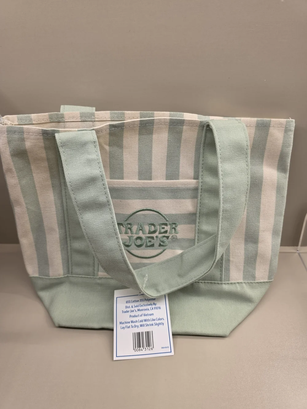 Trader Joe's Green Stripe Mini Canvas Tote Bag